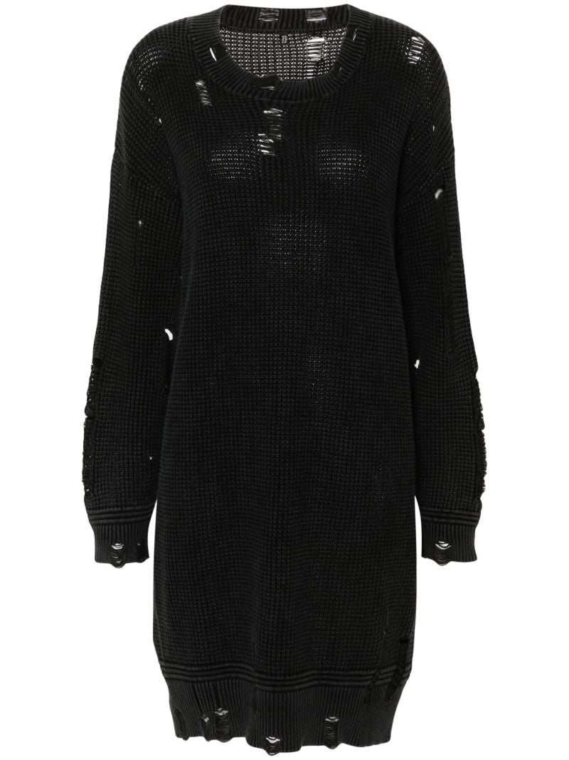 Black Distressed Knitted Cotton Dress