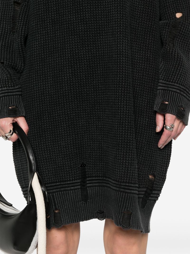 Black Distressed Knitted Cotton Dress