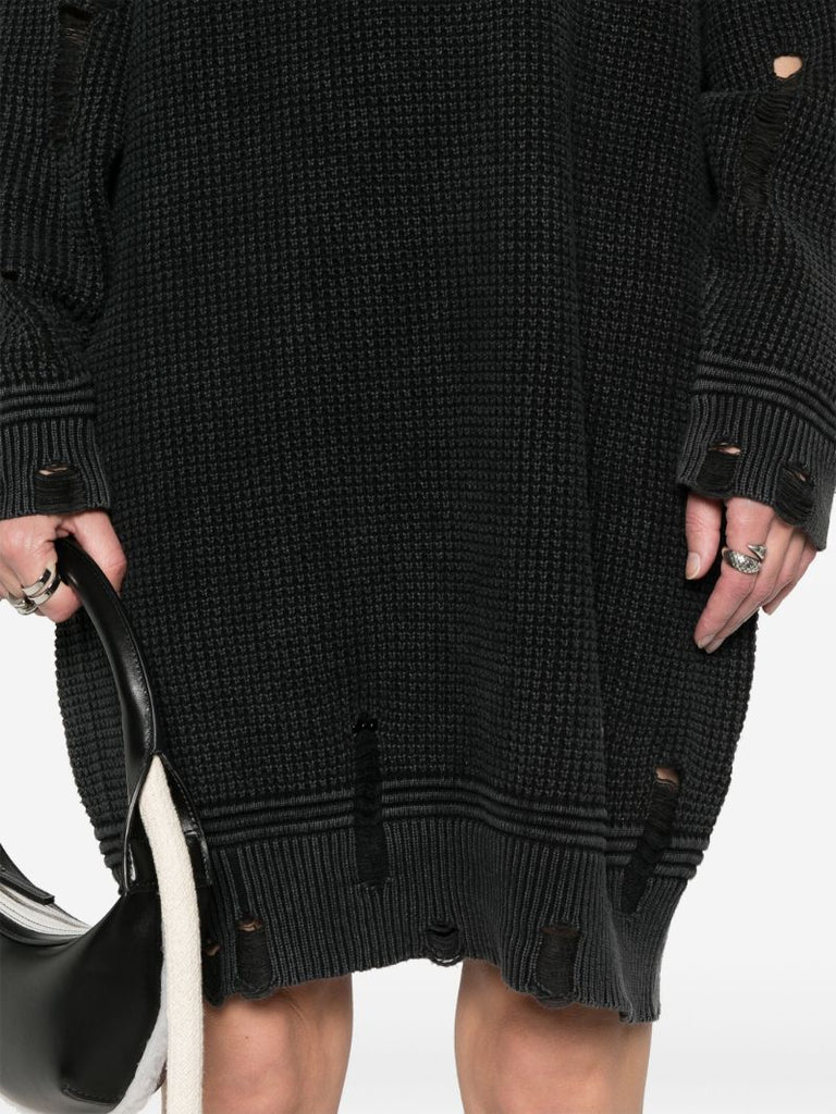 Black Distressed Knitted Cotton Dress