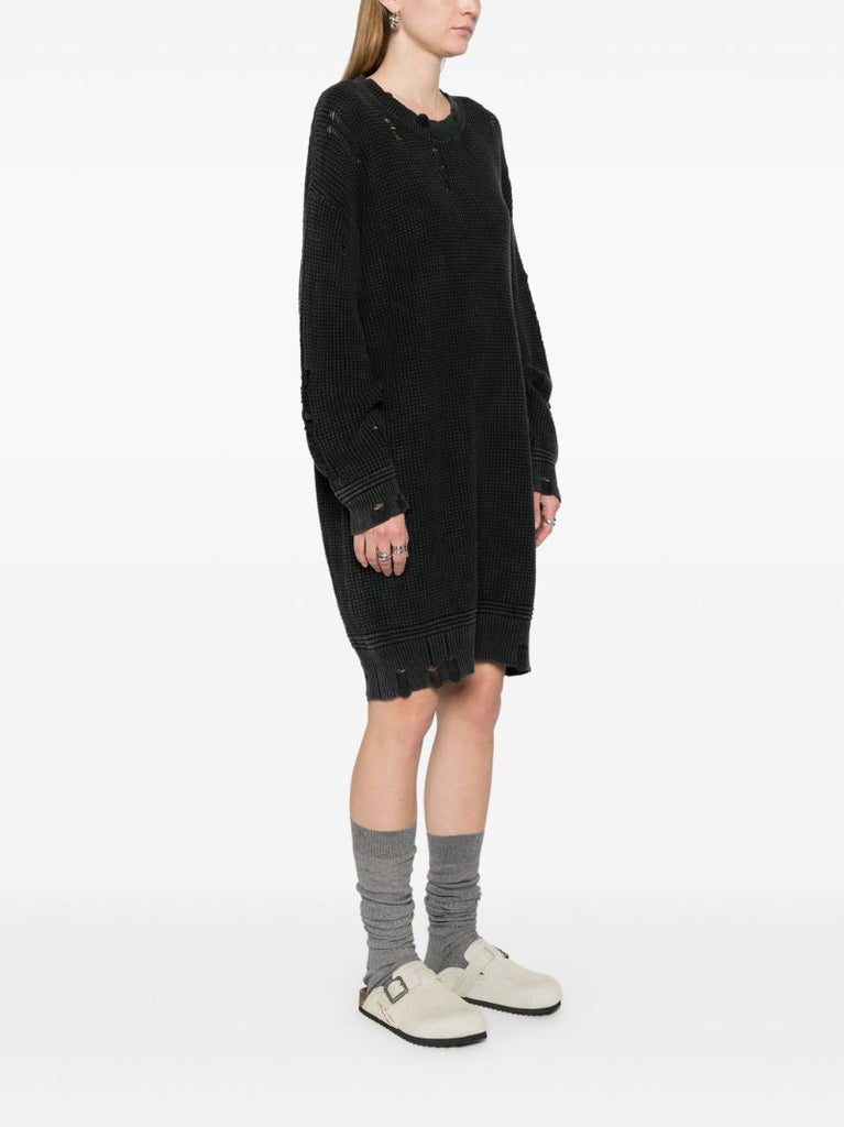 Black Distressed Knitted Cotton Dress