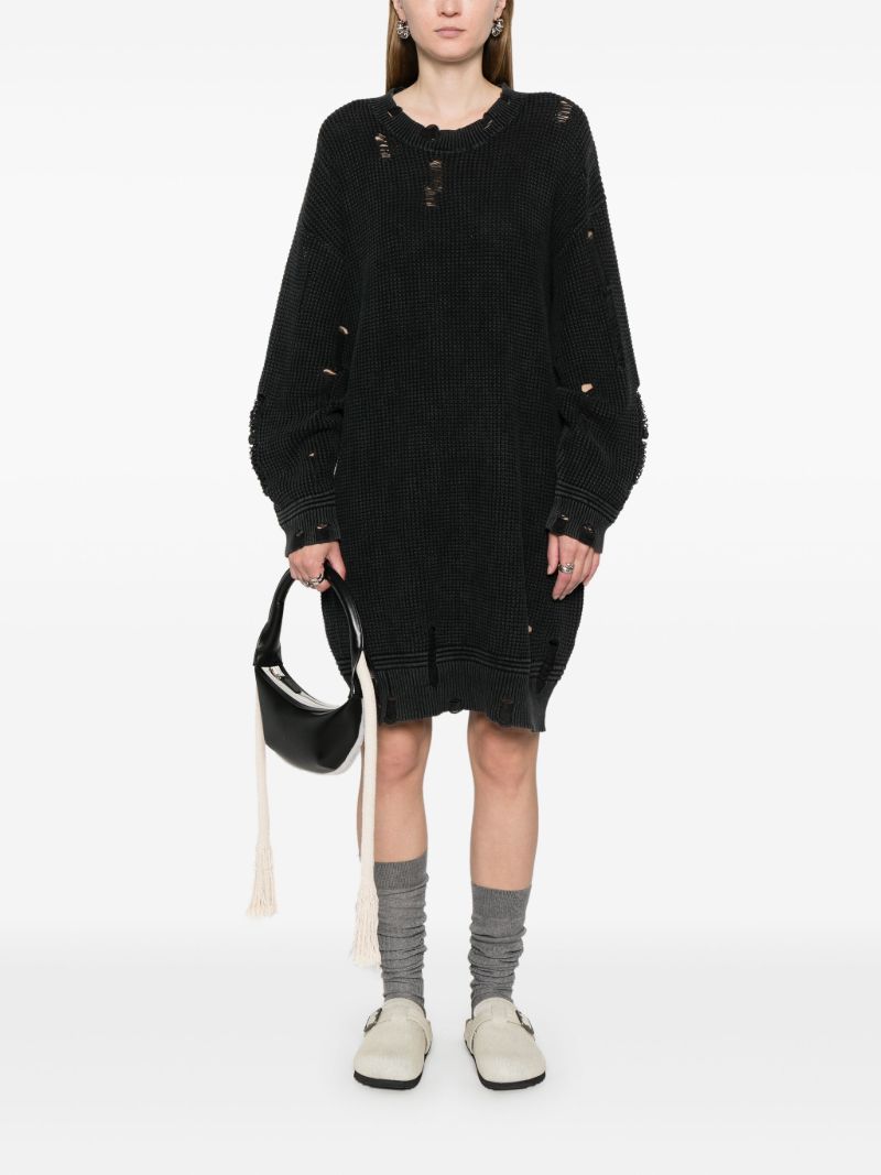 Black Distressed Knitted Cotton Dress