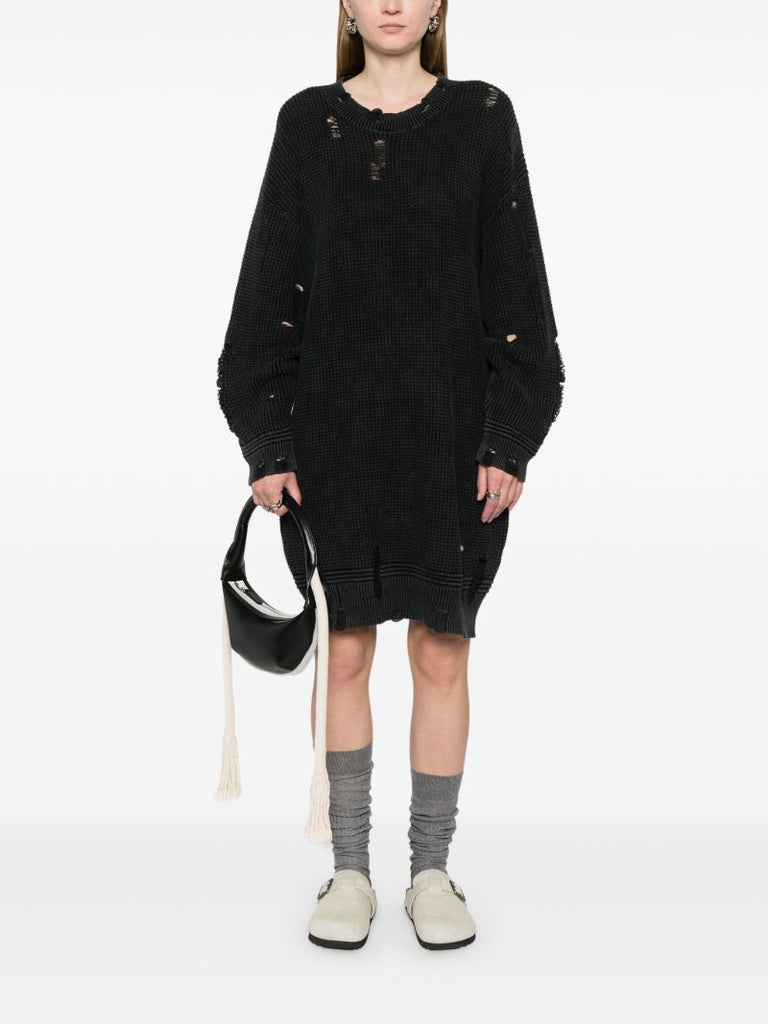 Black Distressed Knitted Cotton Dress