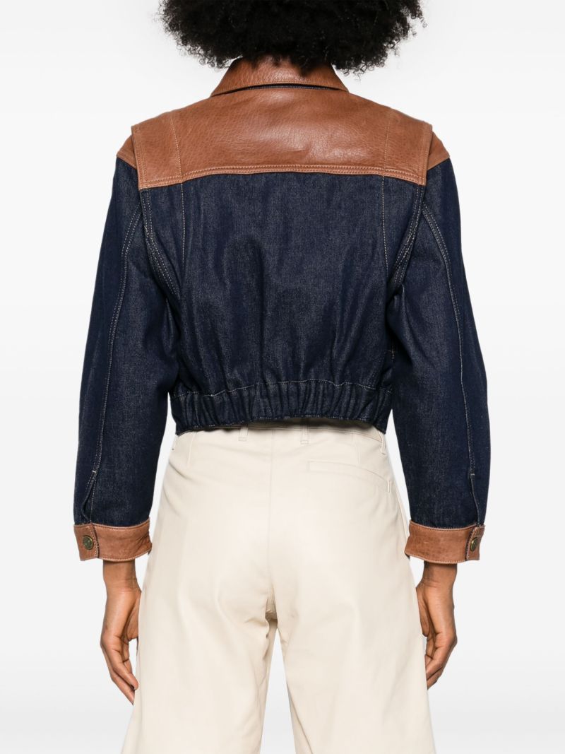 Blue Leather-trim Denim Jacket