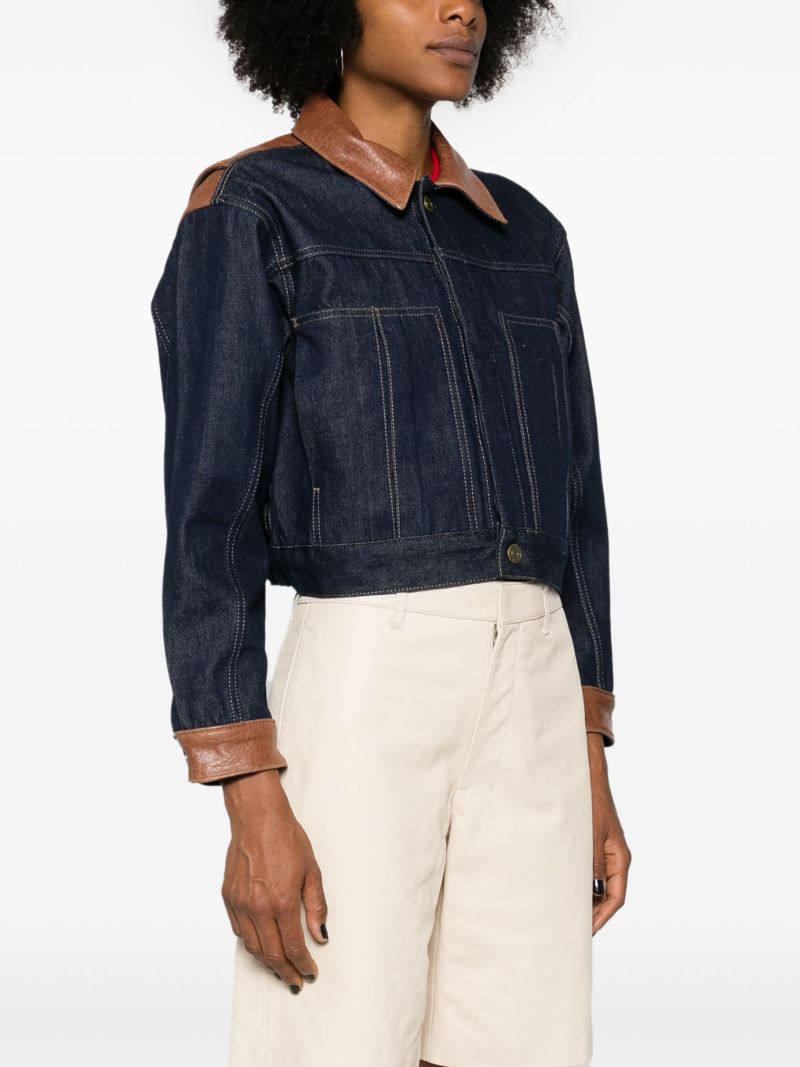 Blue Leather-trim Denim Jacket