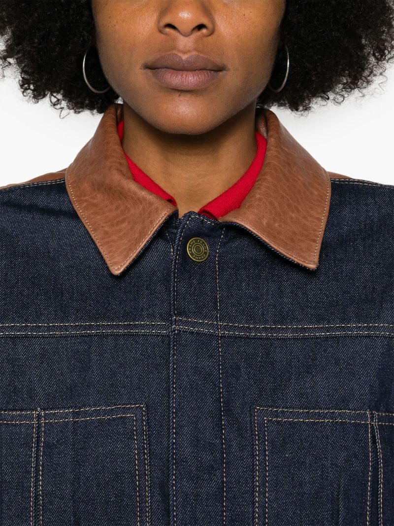 Blue Leather-trim Denim Jacket