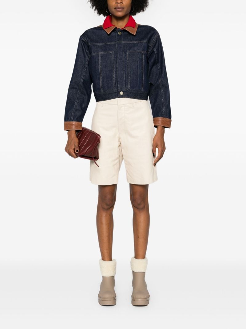 Blue Leather-trim Denim Jacket