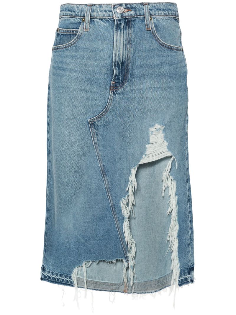 Blue Distressed Asymmetric Denim Skirt