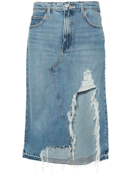 Blue Distressed Asymmetric Denim Skirt