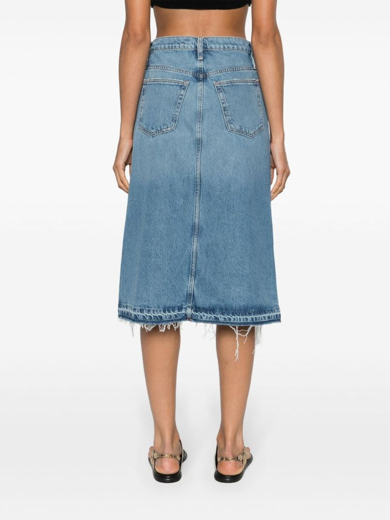 Blue Distressed Asymmetric Denim Skirt