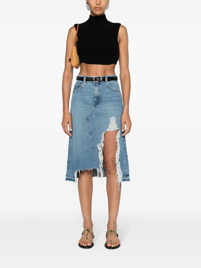 Blue Distressed Asymmetric Denim Skirt