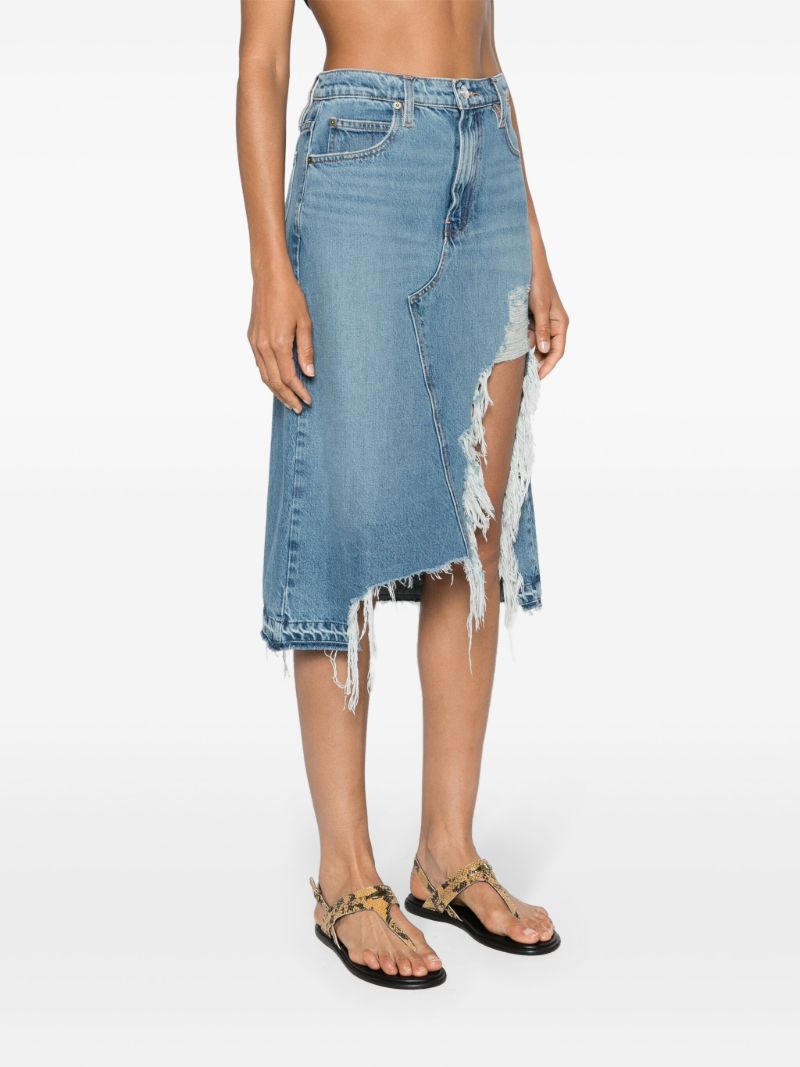 Blue Distressed Asymmetric Denim Skirt