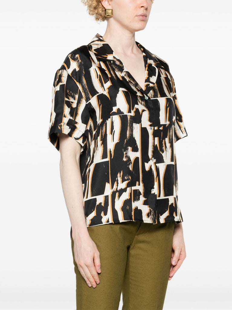 Brown Abstract-print Silk Shirt