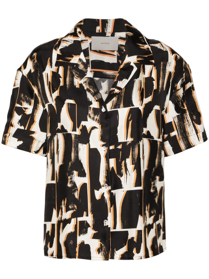 Brown Abstract-print Silk Shirt