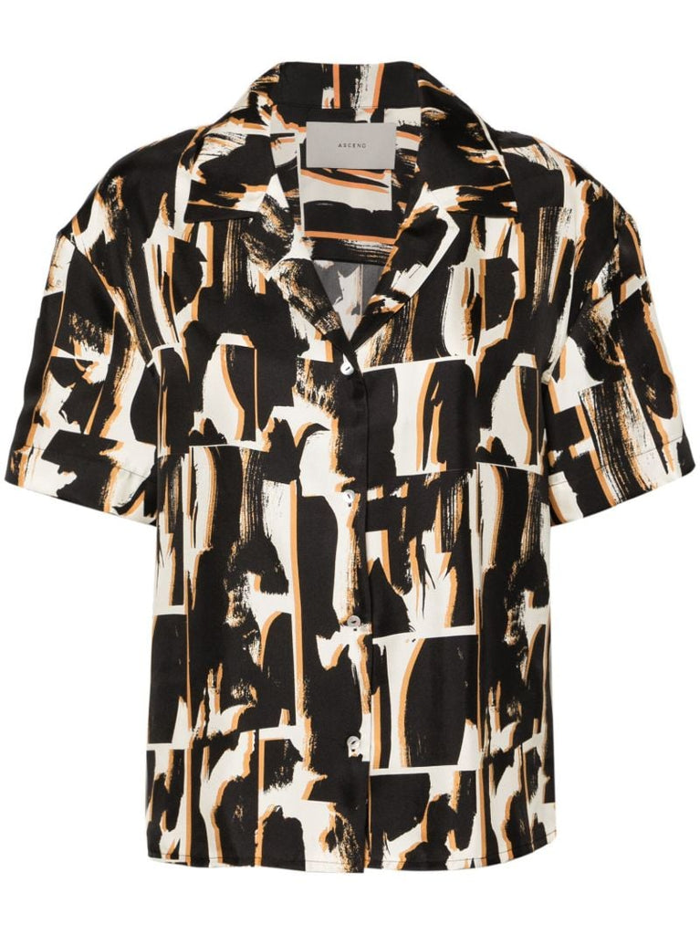 Brown Abstract-print Silk Shirt