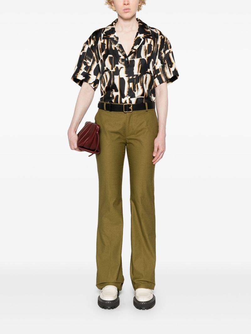 Brown Abstract-print Silk Shirt