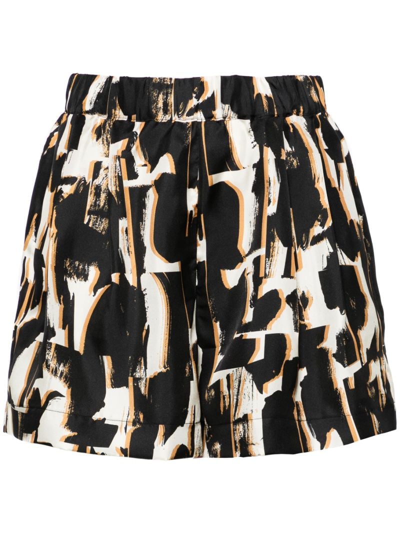 Brown Abstract-print Silk Shorts