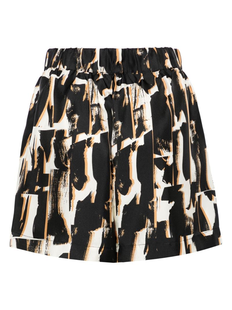 Brown Abstract-print Silk Shorts