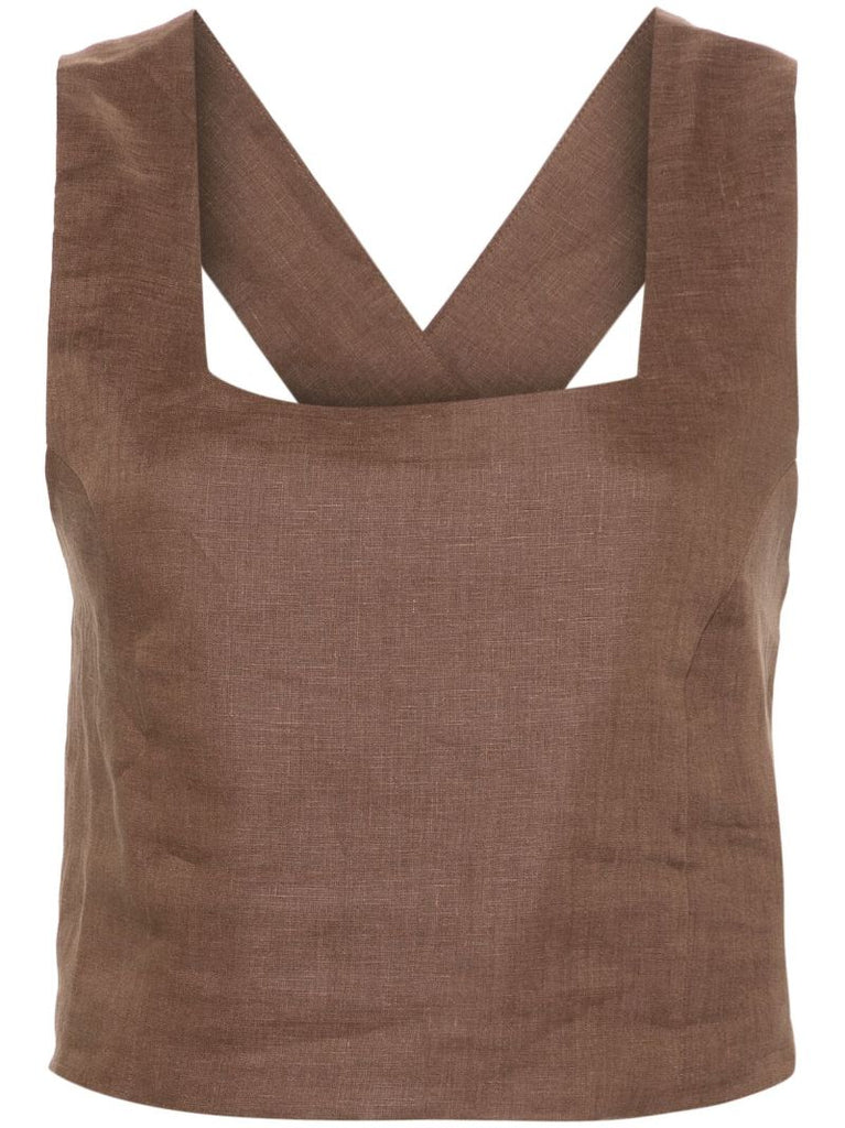 Brown Criss-cross Linen Tank Top