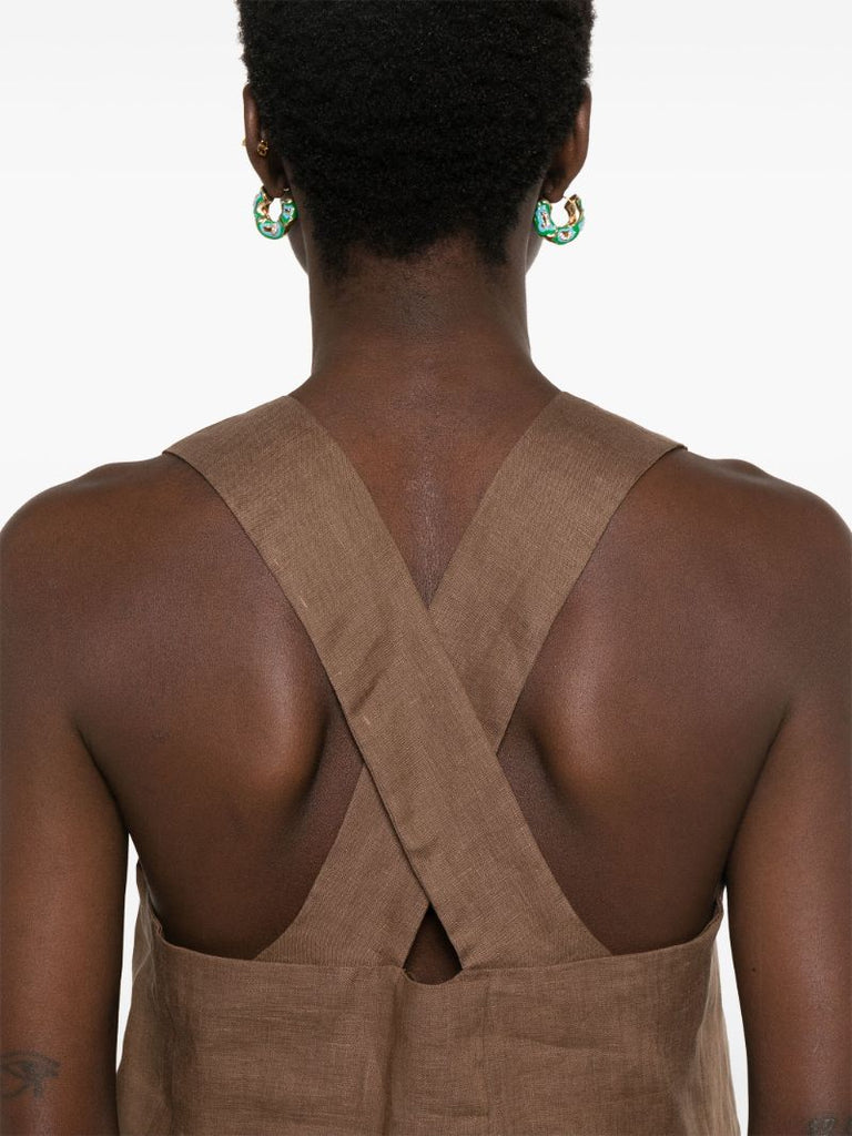 Brown Criss-cross Linen Tank Top
