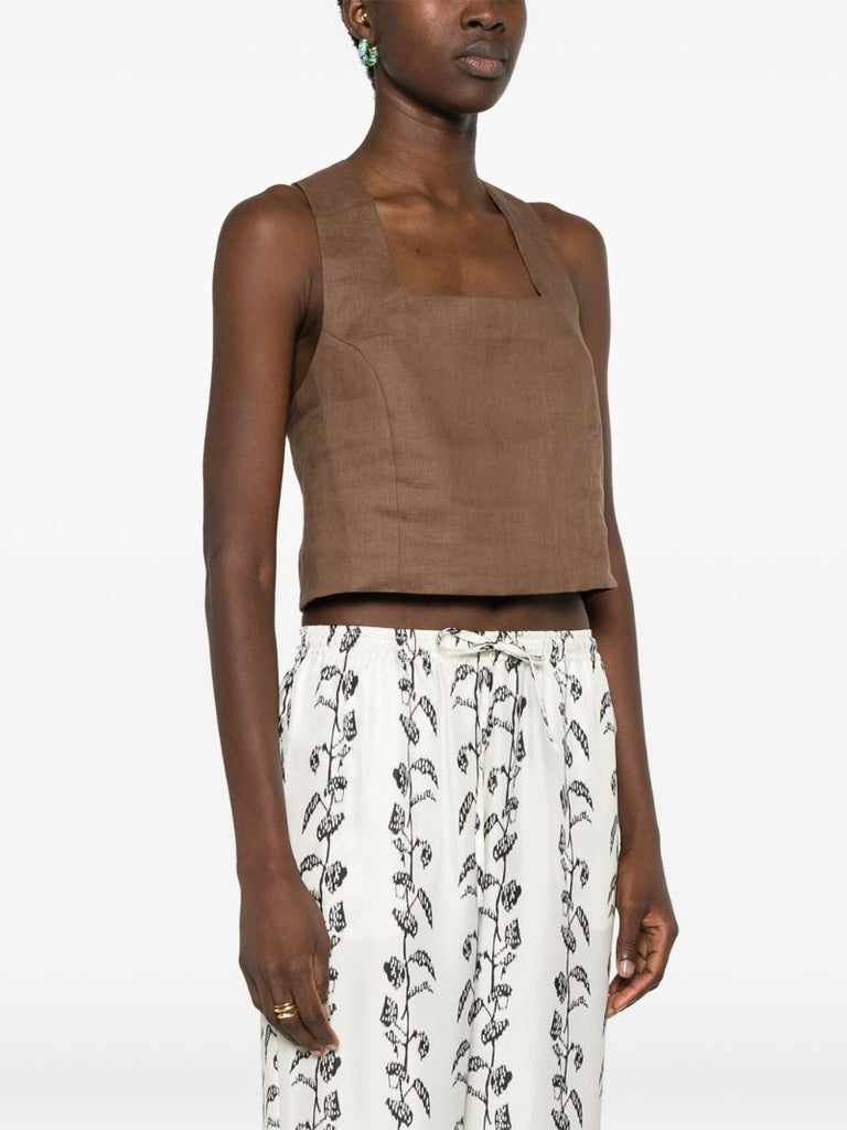 Brown Criss-cross Linen Tank Top