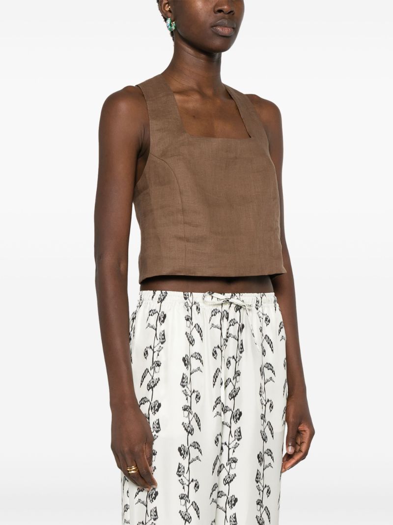 Brown Criss-cross Linen Tank Top