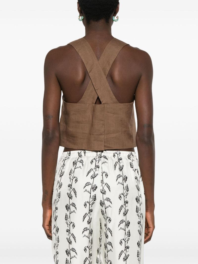 Brown Criss-cross Linen Tank Top