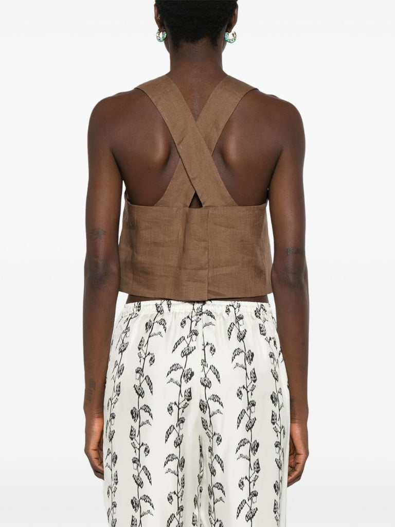 Brown Criss-cross Linen Tank Top