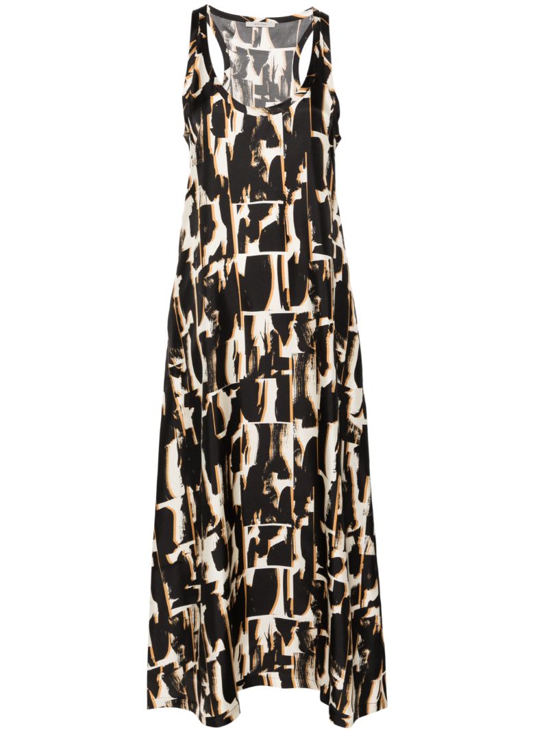 Brown Abstract-print Silk Dress