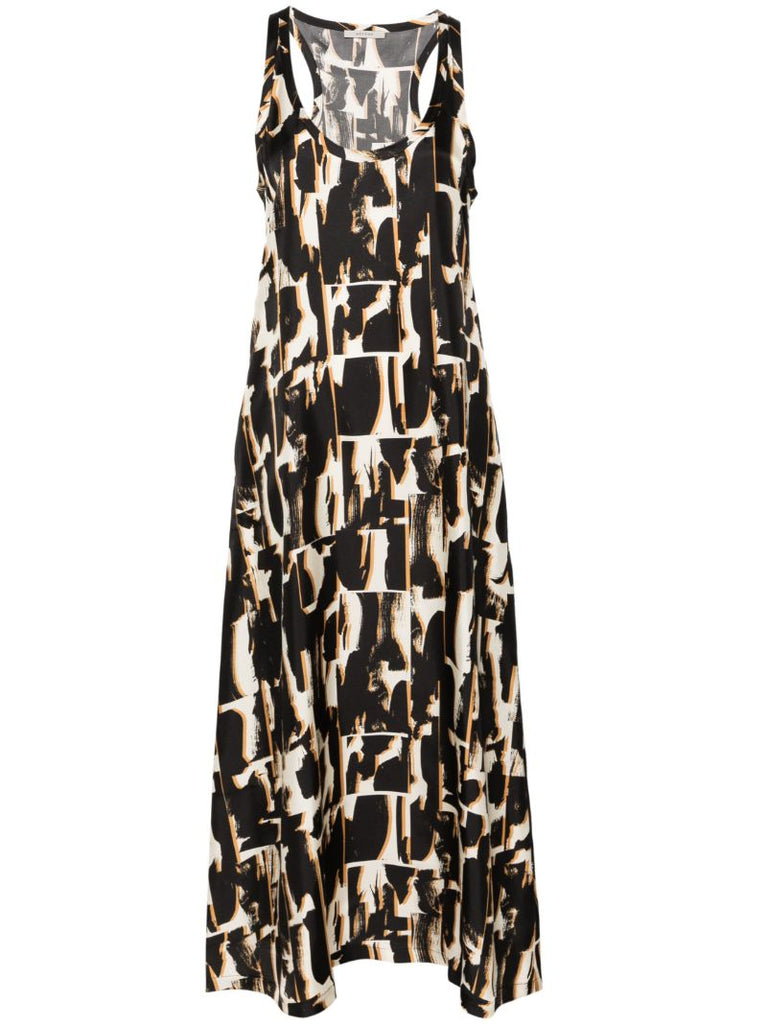 Brown Abstract-print Silk Dress