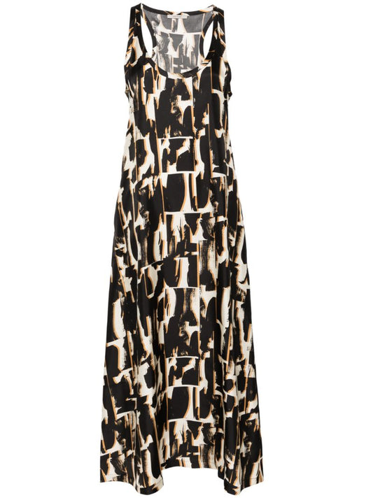 Brown Abstract-print Silk Dress