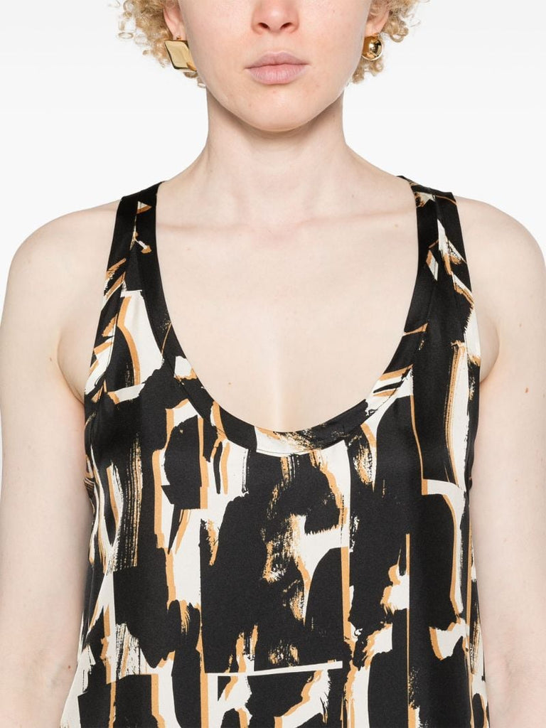 Brown Abstract-print Silk Dress