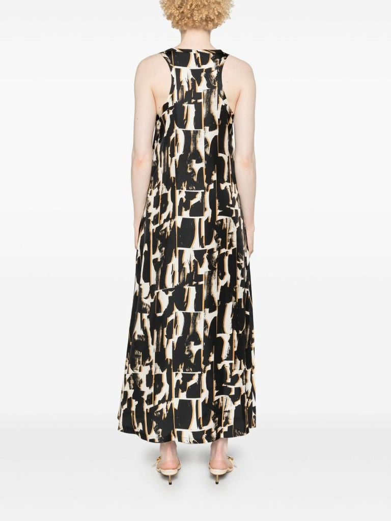 Brown Abstract-print Silk Dress