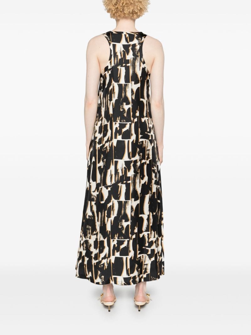 Brown Abstract-print Silk Dress