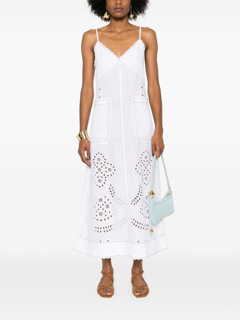 White Luna Embroidered Linen Dress