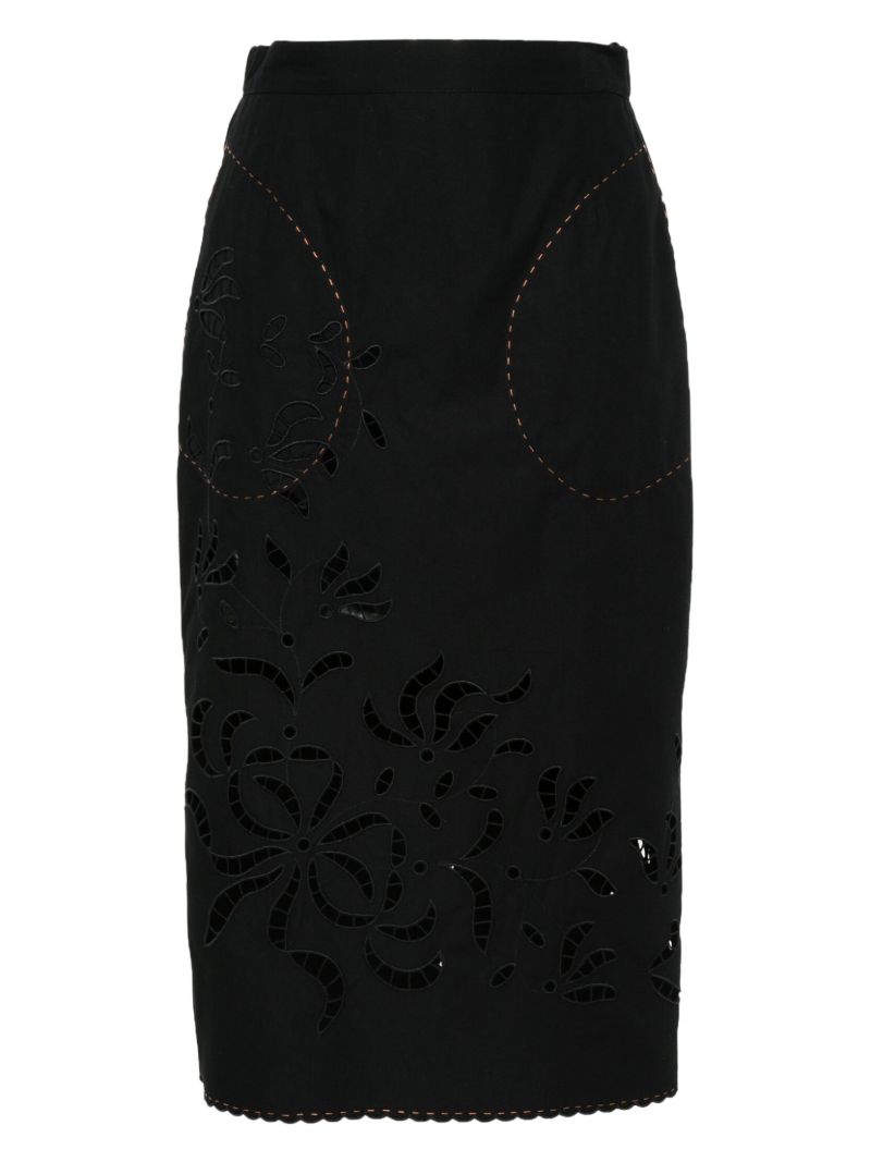 Black Cut-embroidered Cotton Pencil Skirt
