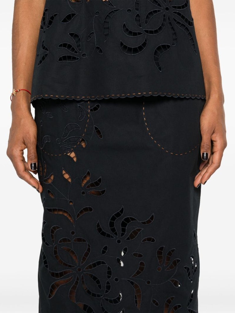 Black Cut-embroidered Cotton Pencil Skirt