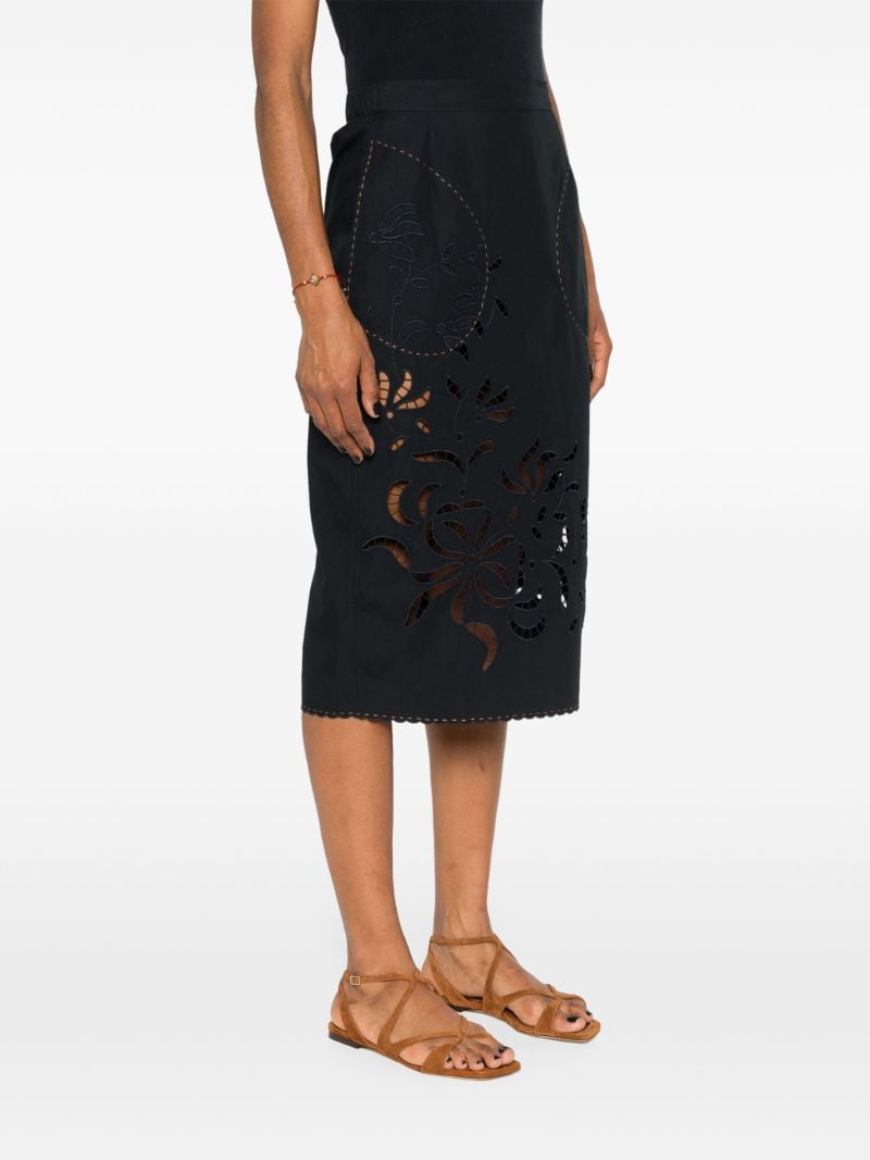 Black Cut-embroidered Cotton Pencil Skirt