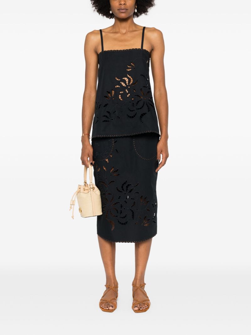 Black Cut-embroidered Cotton Pencil Skirt