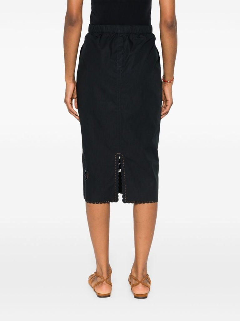 Black Cut-embroidered Cotton Pencil Skirt