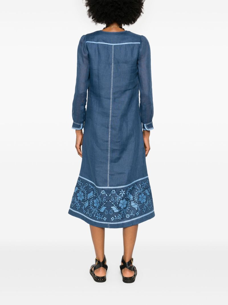 Blue Sasha Embroidered Linen Dress