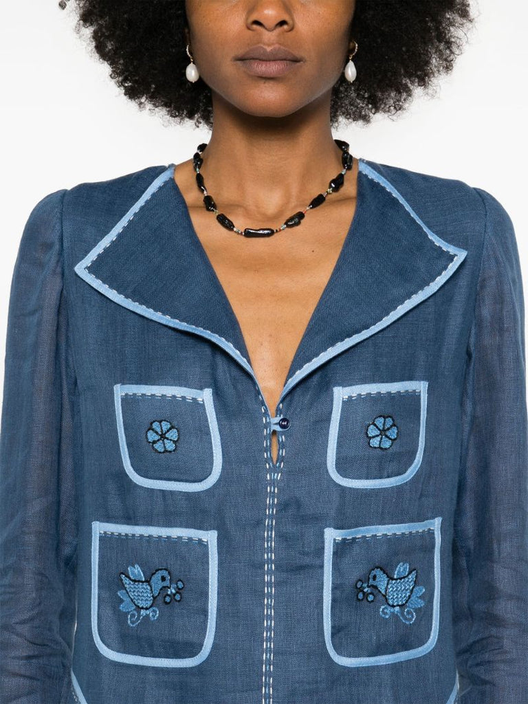 Blue Sasha Embroidered Linen Dress