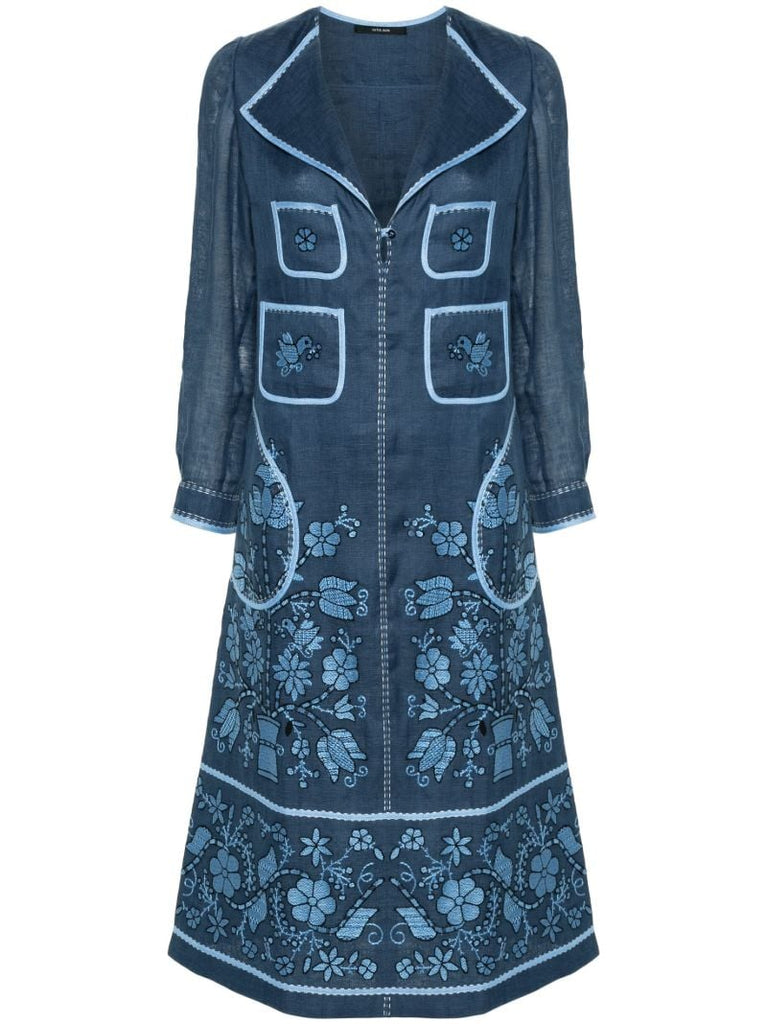 Blue Sasha Embroidered Linen Dress