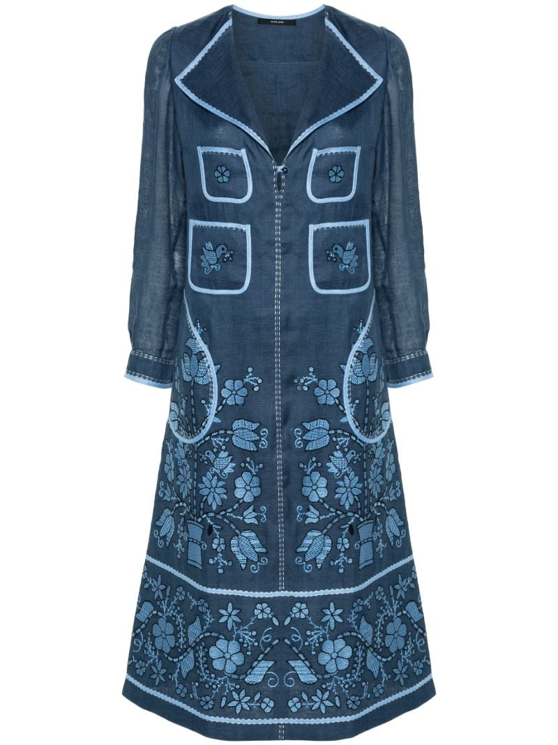 Blue Sasha Embroidered Linen Dress