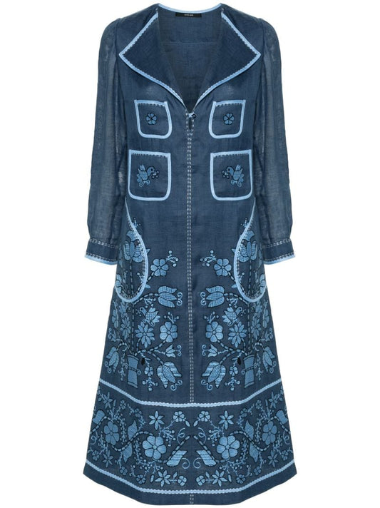Blue Sasha Embroidered Linen Dress