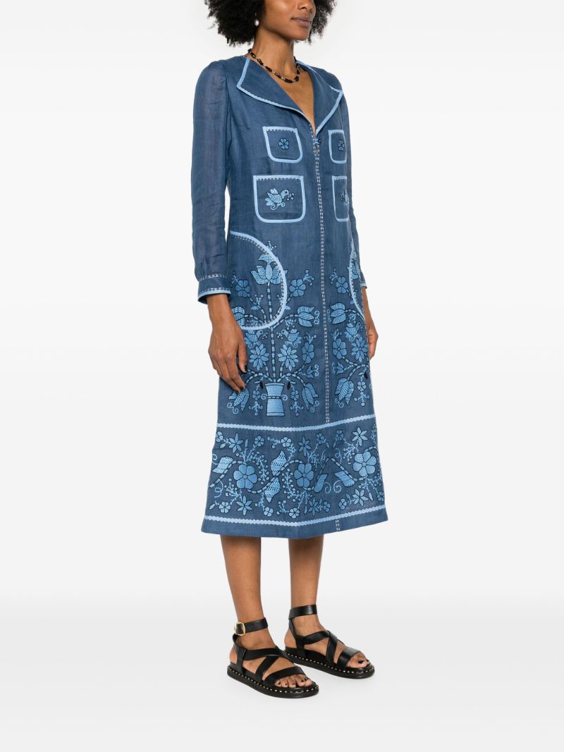 Blue Sasha Embroidered Linen Dress