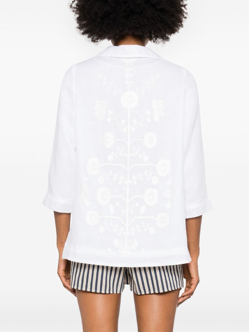 White Floral-embroidered Linen Blazer