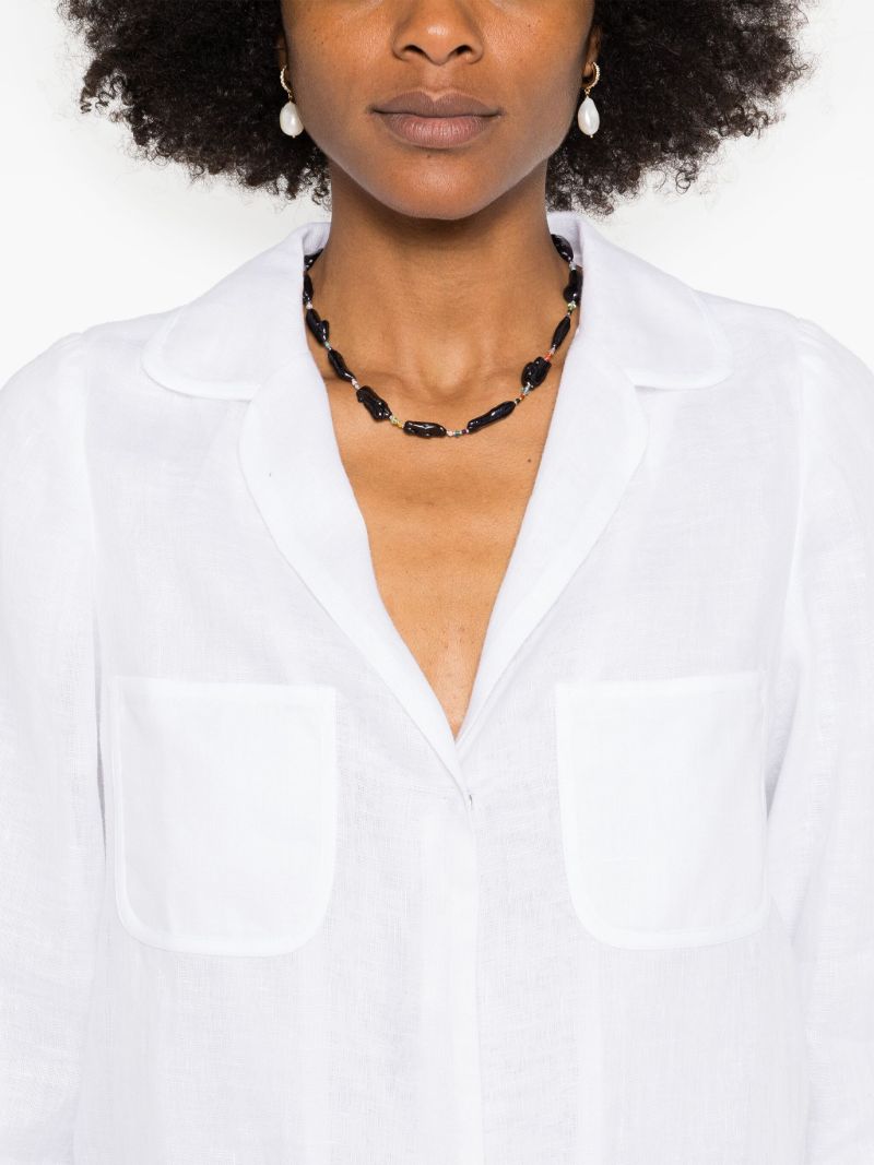 White Floral-embroidered Linen Blazer