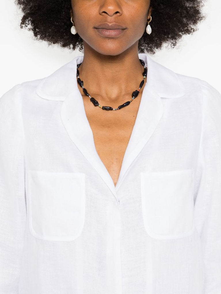 White Floral-embroidered Linen Blazer