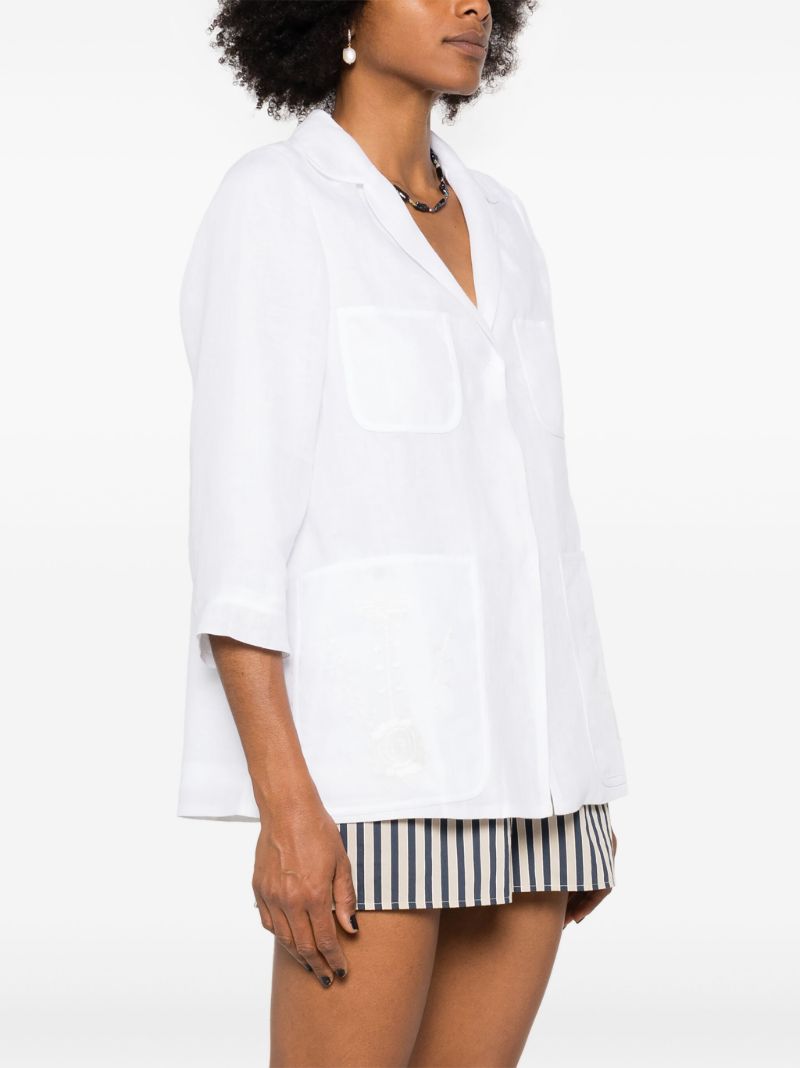 White Floral-embroidered Linen Blazer