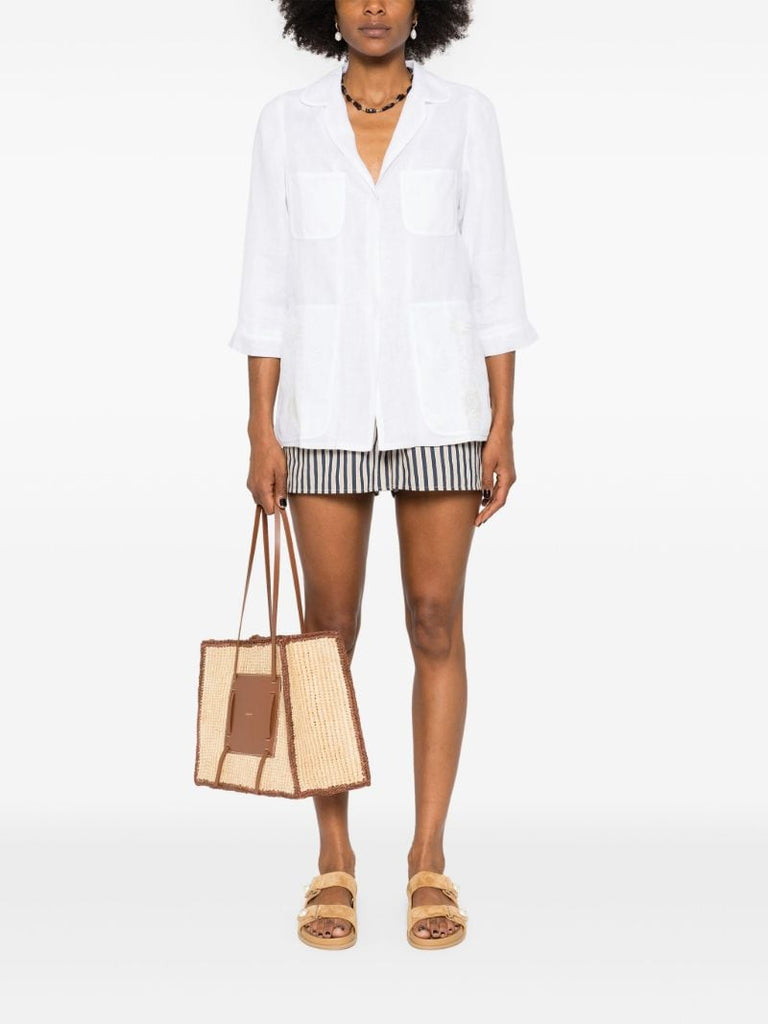 White Floral-embroidered Linen Blazer